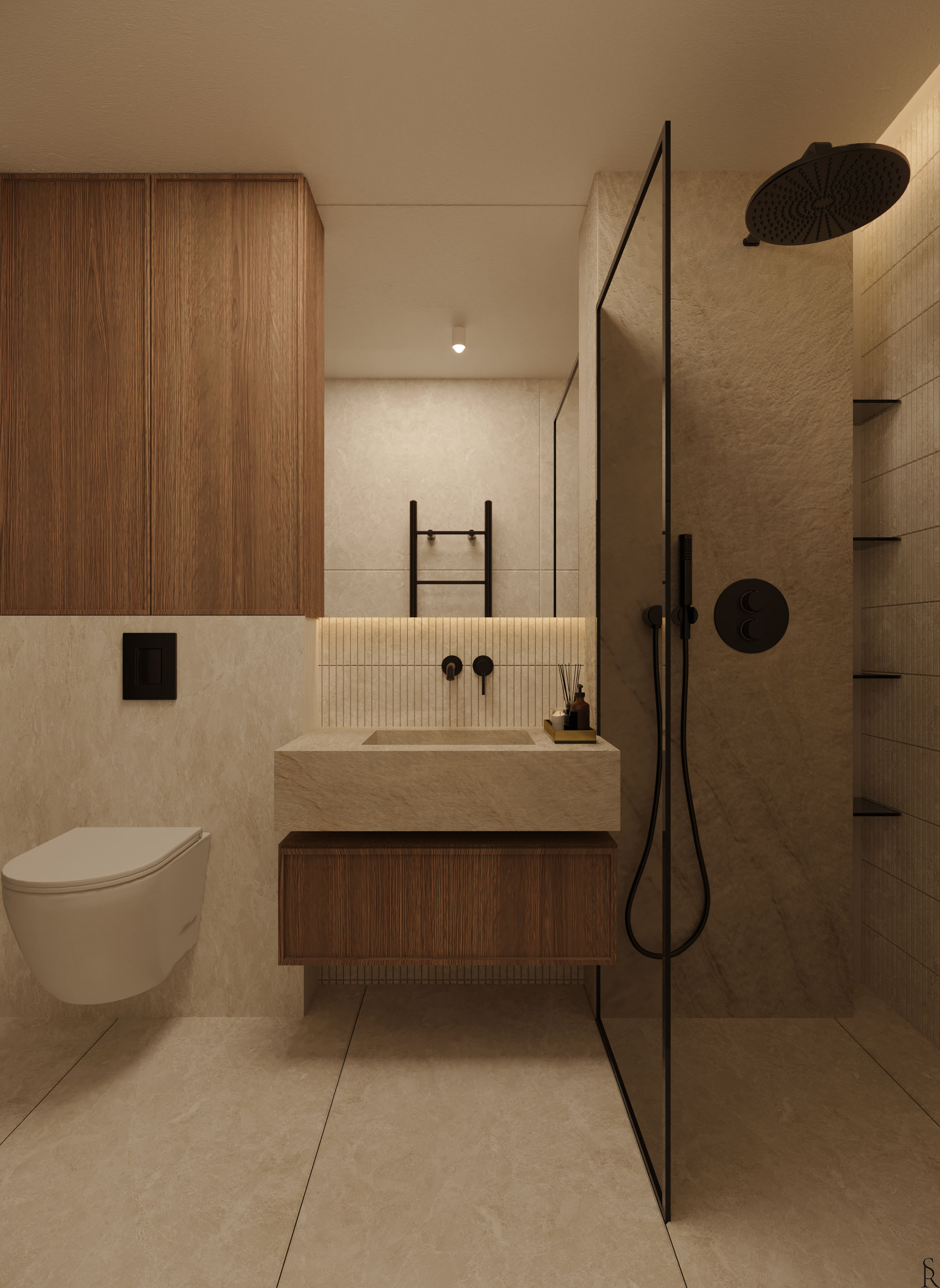 Nowoczesny salon z zieloną sofą, elementami dekoracyjnymi i roślinami